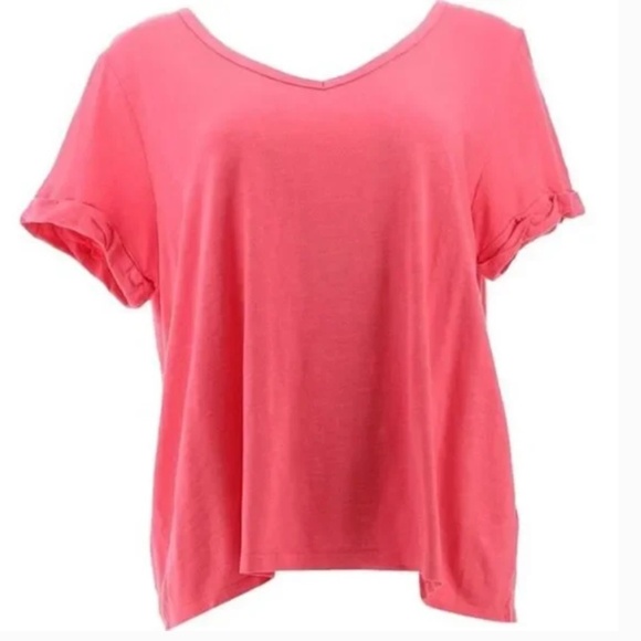 New Women’s Candace Cameron Bure V-Neck Tee Linen Blend Sunkissed Posey Pink XXS - Picture 2 of 4